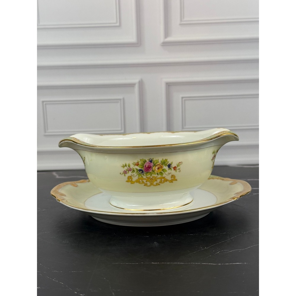 Vintage Kikusui China Gravy Boat with Floral Gold Trim KIK13 Pattern